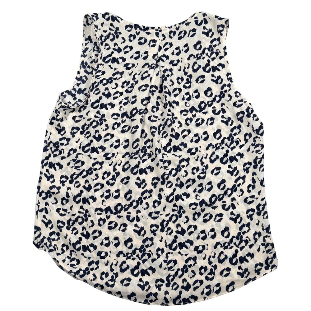 NWT Banana Republic Blouse Womens XS Blue Cream Animal Print Sleeveless V-Neck - Picture 2 of 4